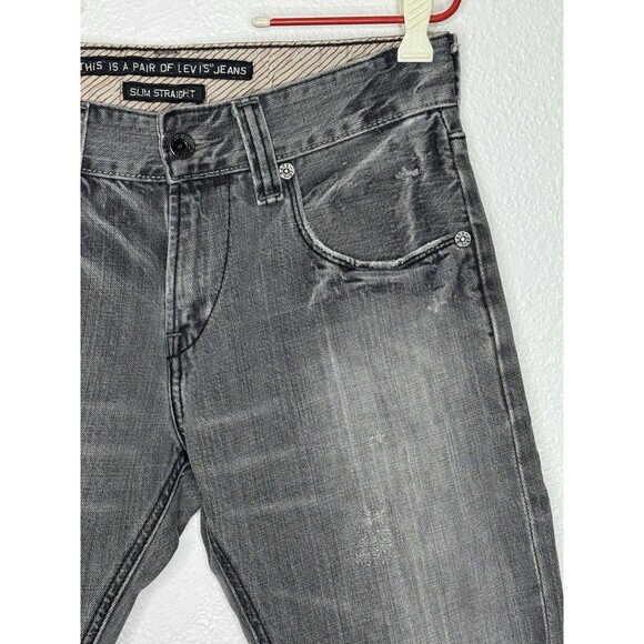 VTG Levis Jeans Y2K 30x30 Black Flap Pocket Distressed Straight Hong Kong Denim - Picture 3 of 16